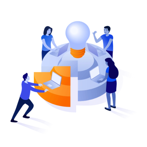 Four people around a lighbulb