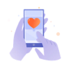 Illustration of a heart on a phone screen in a pair of hands