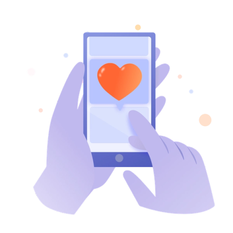 A mobile device held in a pair of hands with a red heart on the screen to represent the joy of a service desk query being resolved.