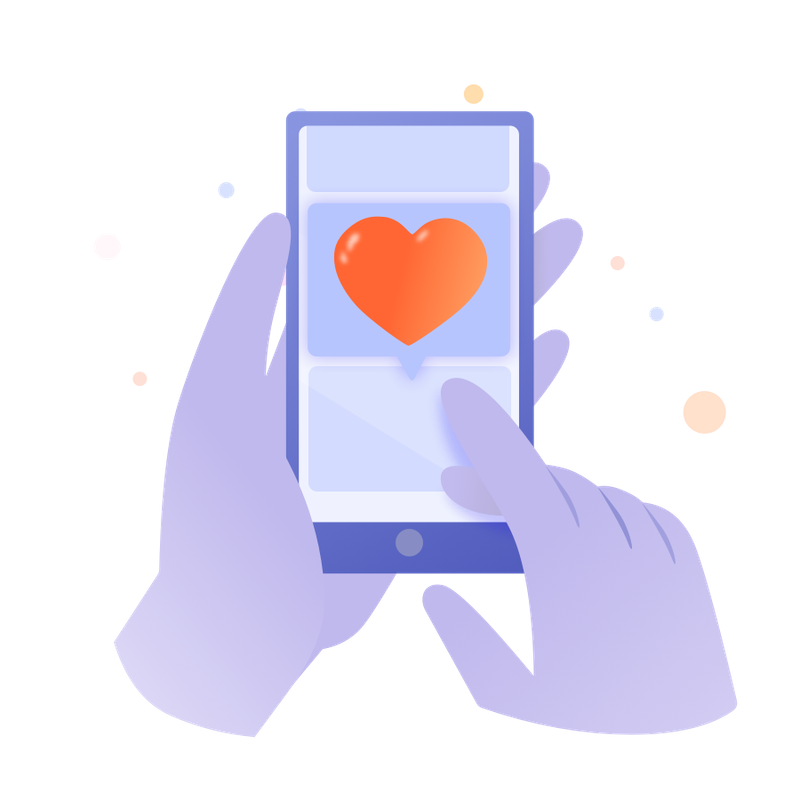 Due mani che toccano un dispositivo mobile con un cuore rosso sulla schermata, che rappresenta la gioia di una query risolta dal service desk.