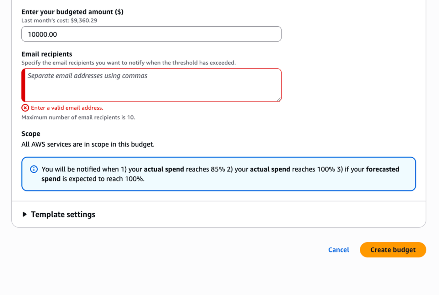 Image of choose budget type screen