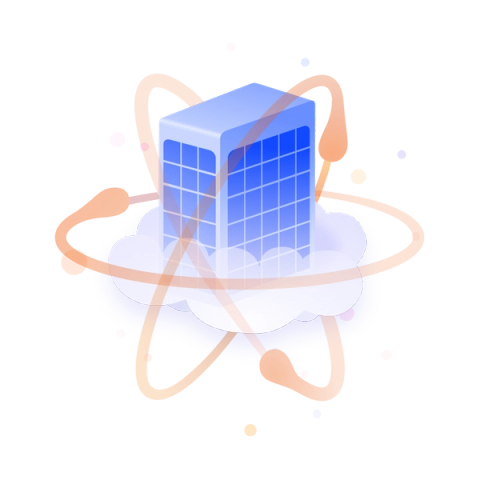 Cloud with a building and atoms