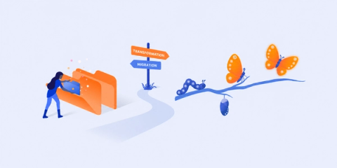 showing the path of either data migration or full transformation