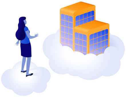 woman looking at a cloud that holds a company