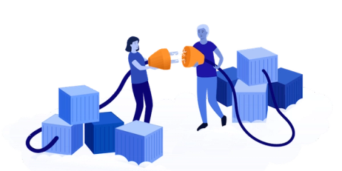 Two people with a plug