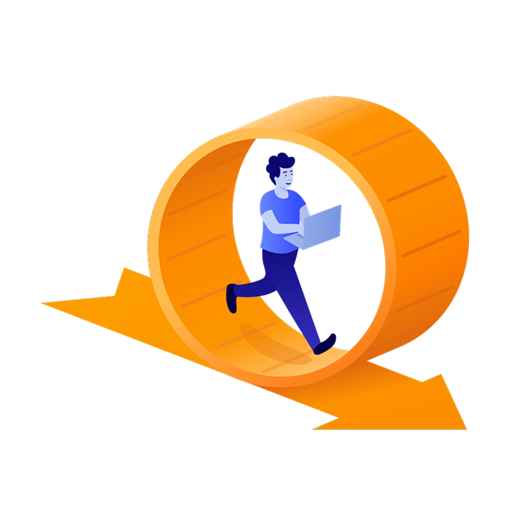 persona scrivendo su un pc correndo in una ruota da criceto