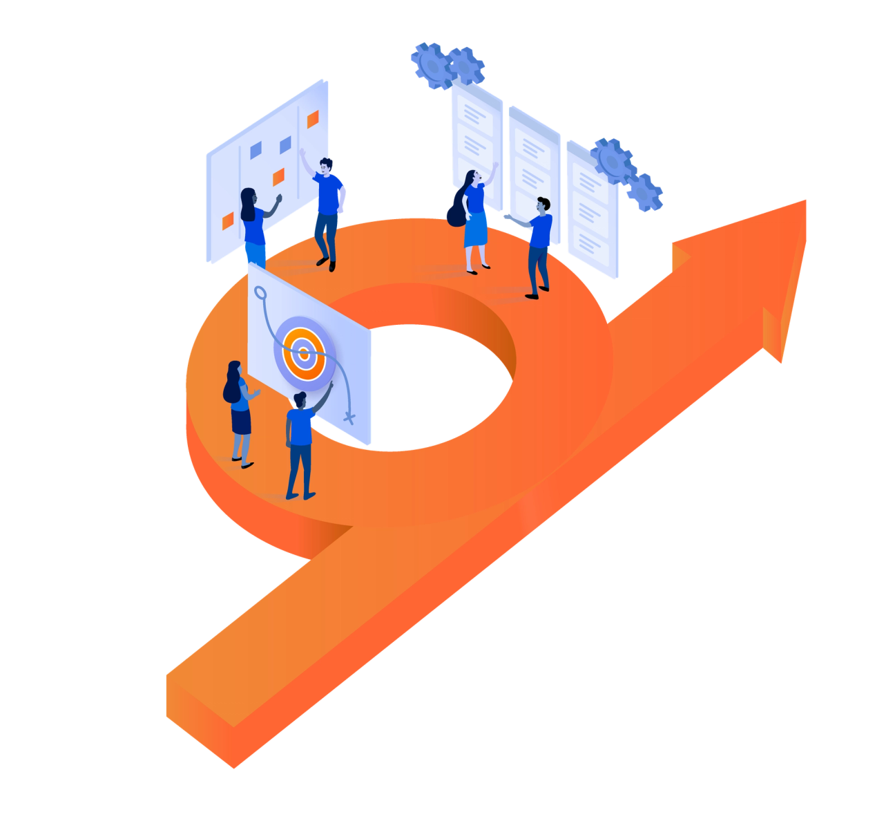 Six people stood on an agile loop.