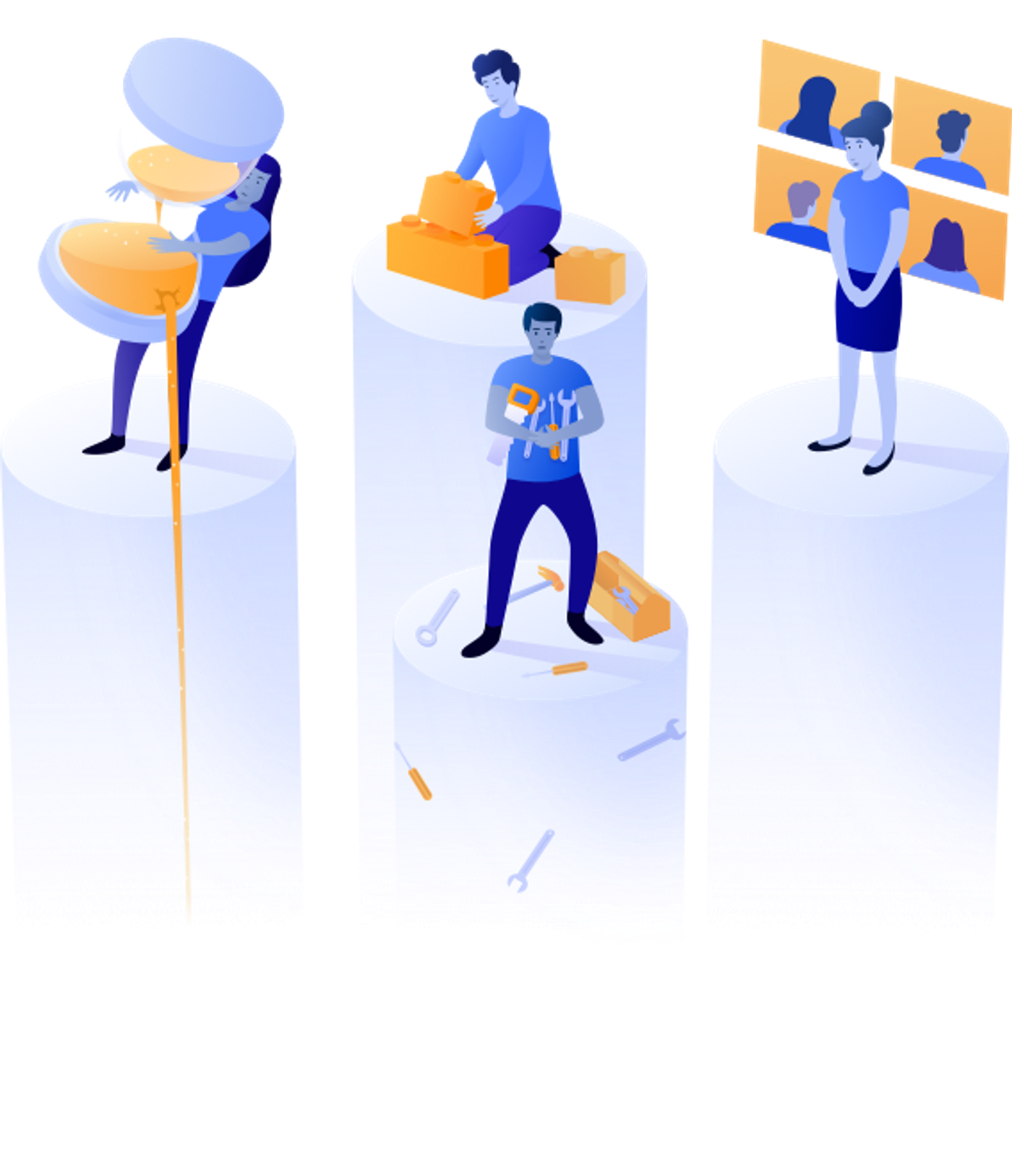 Two people adding balls to a network