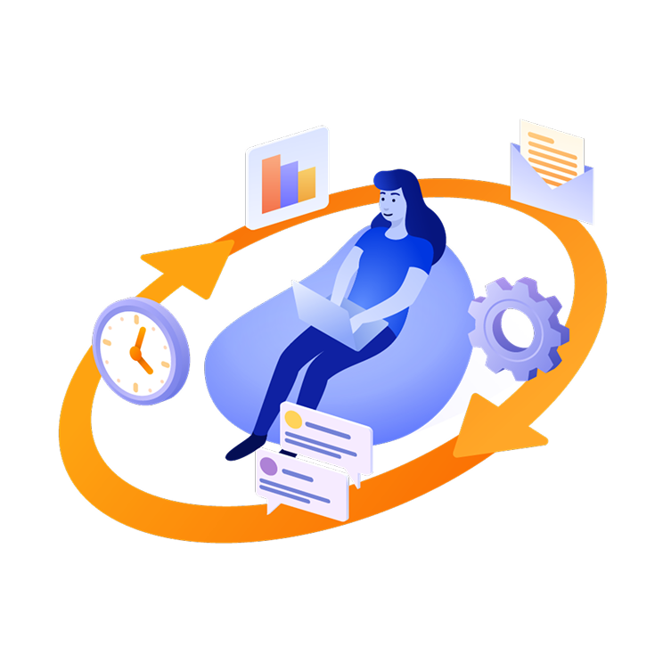 Asynchronous working person on a chair 