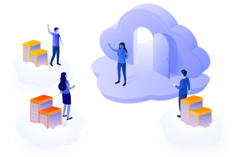 Person presenting on a cloud stage