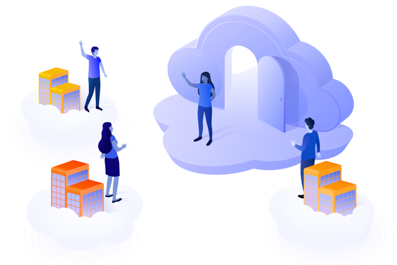 Three people and a cloud