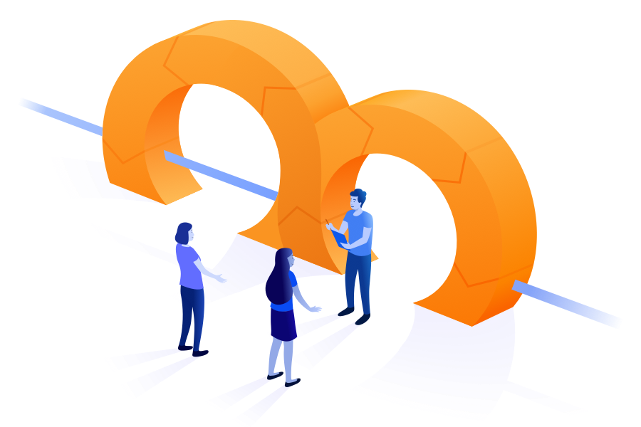 Infinite loop set into the ground with people checking lists