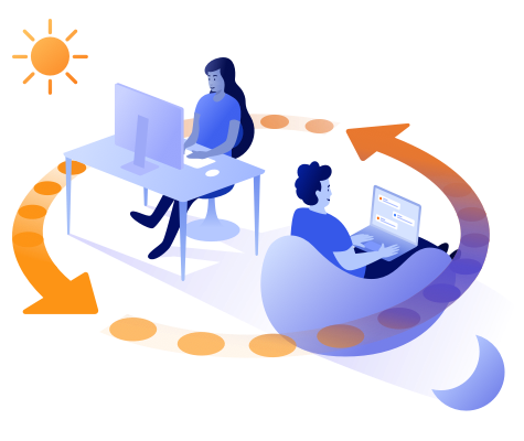 Two people working across time zones
