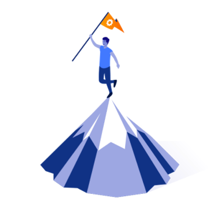 person at the top of a mountain waving a flag