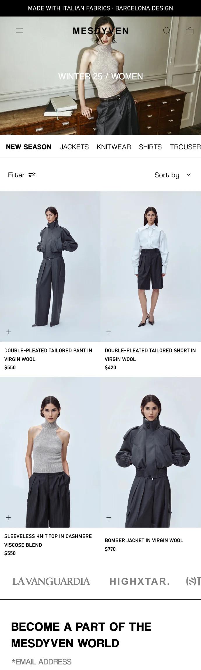 Colección, mobile: filtros siempre a la vista, incluso dentro de Jackets, con un banner de la colección y etiquetas de más vendido o poco stock., antes