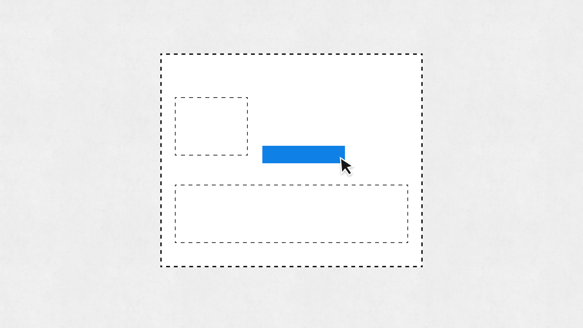 Una interfaz dibujada en líneas punteadas donde solo el botón azul es sólido, con el cursor encima.