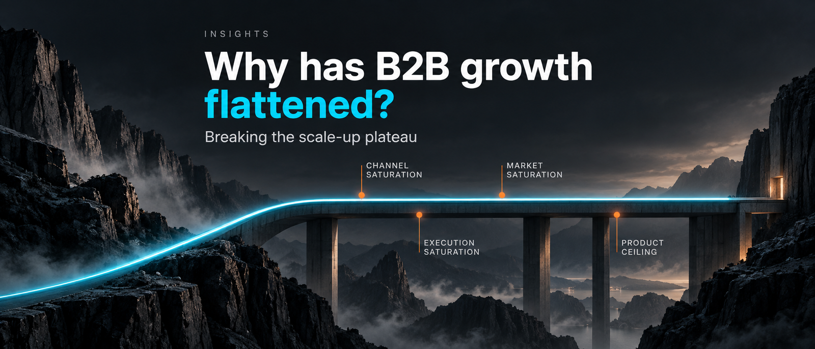 Diagnostic visual for why B2B growth flattens, showing the shift from rising growth to a plateau.