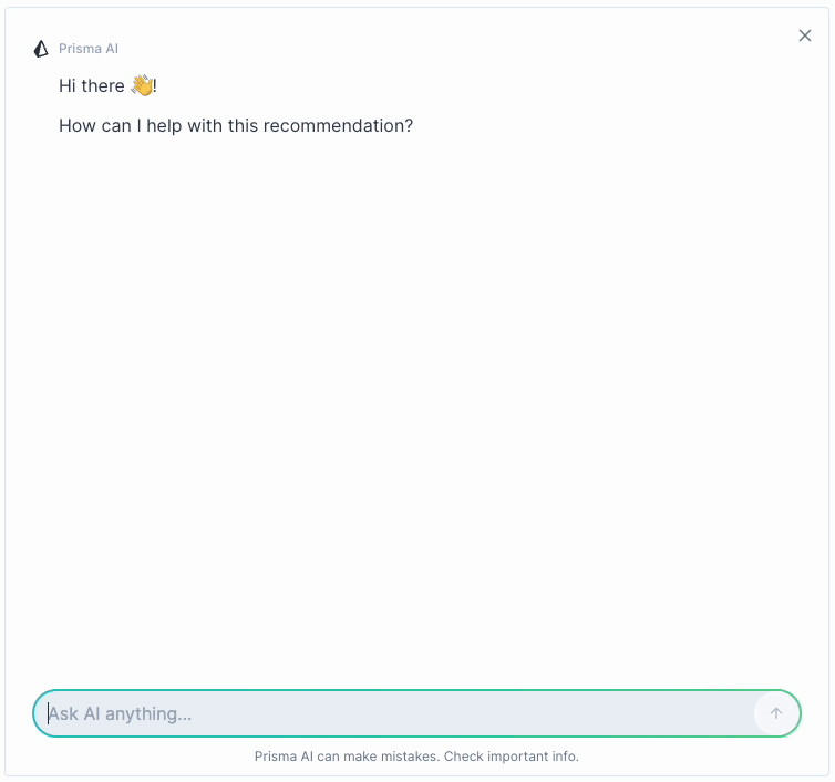 GIF of an interaction with Prisma AI chatbot to gain more insights on a specific recommendation