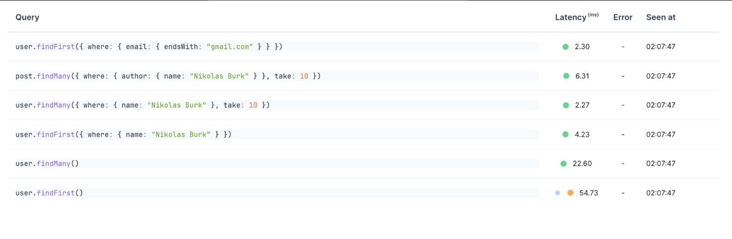 A recording consisting of query performance insights