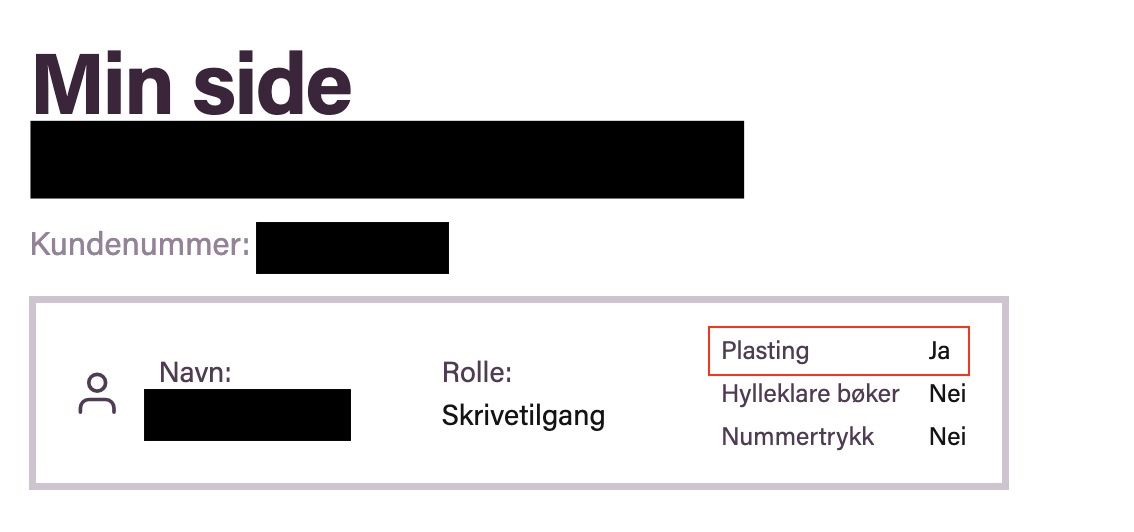 Skjermdump av opplysninger på Min side, der feltet for Plasting er markert.