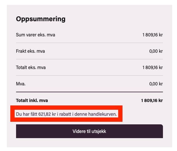 Oppsummering av bestilling med rabatt markert