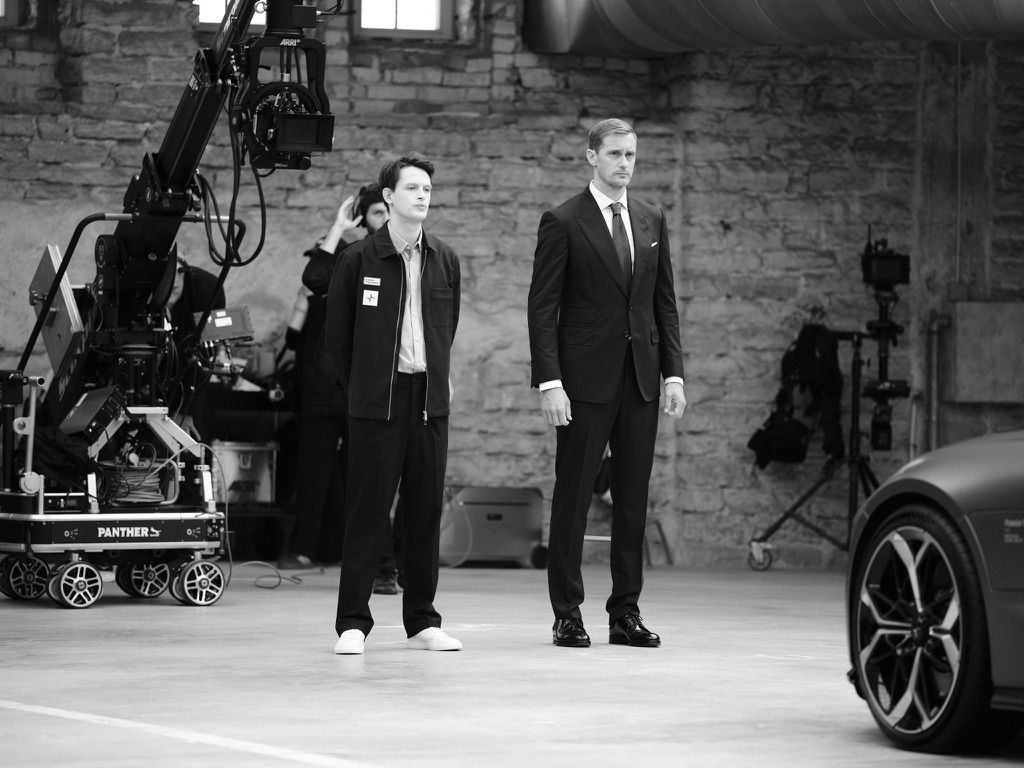 Alexander Skarsgård and Henry Lyon on set for Polestar 5 Walkaround