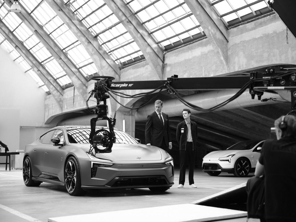 Alexander Skarsgård and Henry Lyon on set for Polestar 5 Walkaround