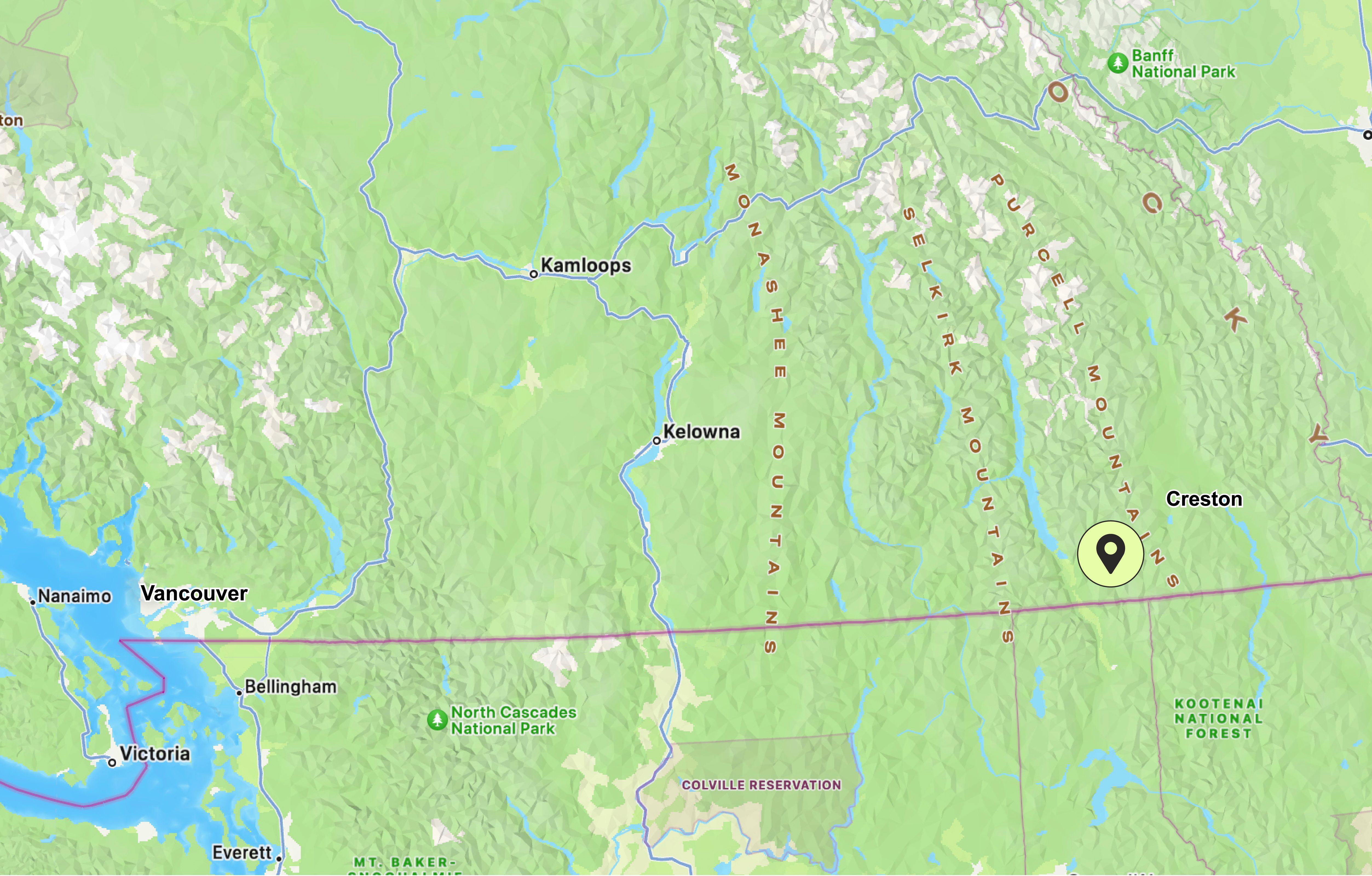 Map diagram of Creston Valley