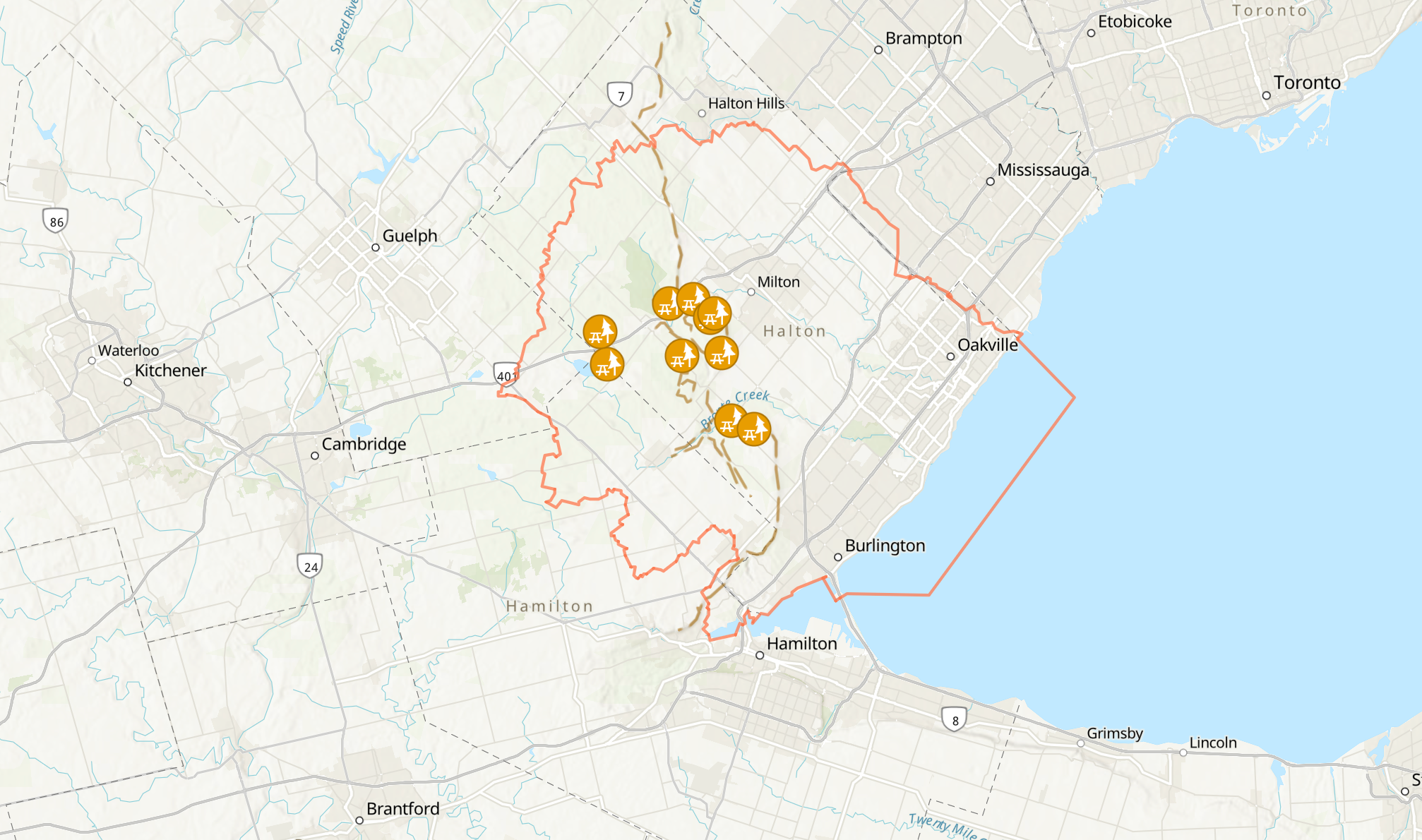 Screenshot of Southern Ontario map.