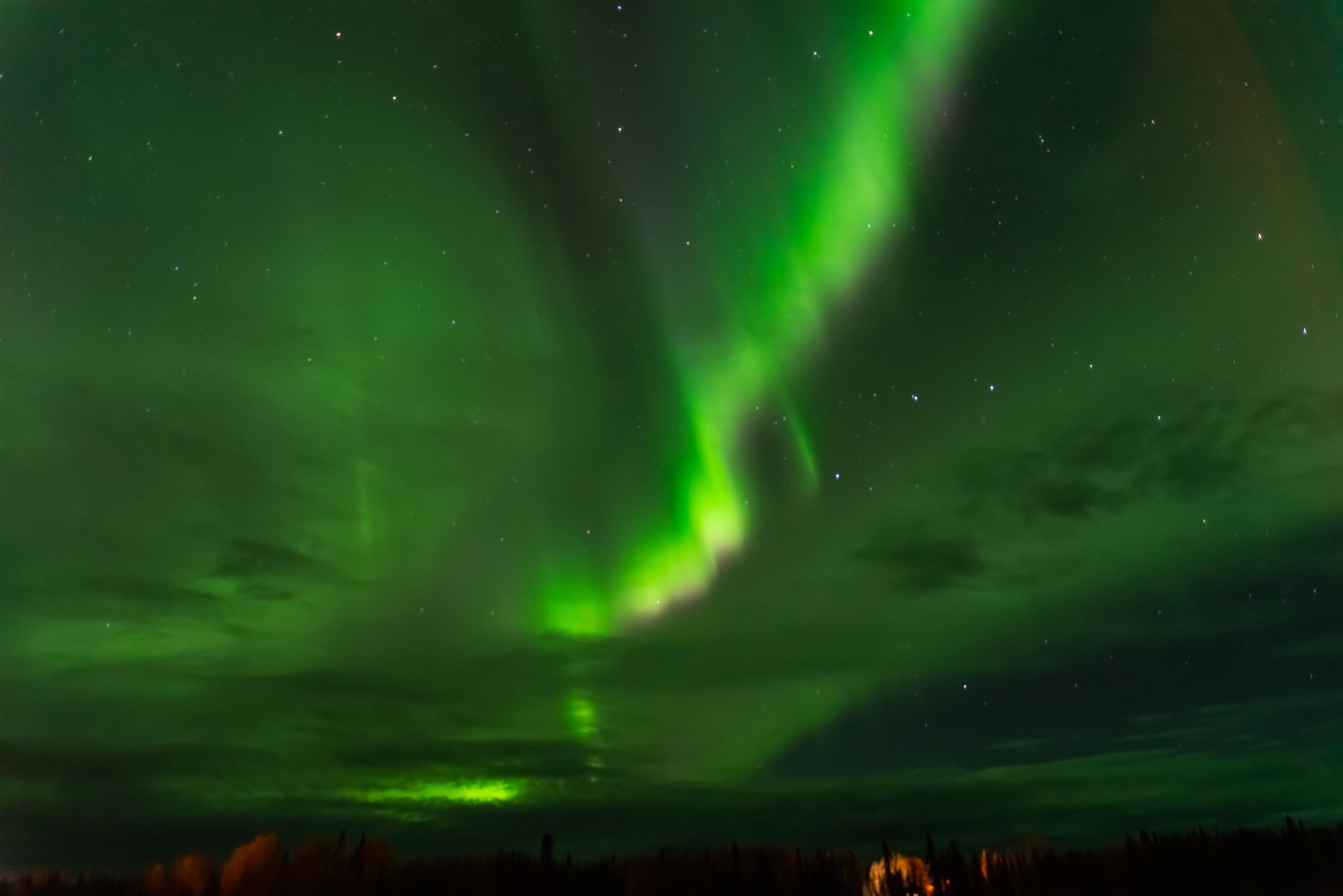 Northern lights shoot up the sky