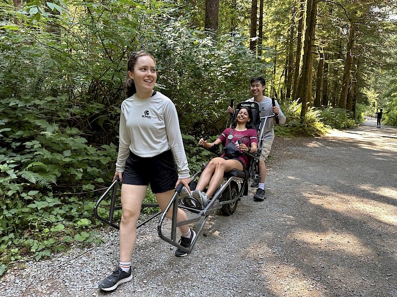 A TrailRider user takes in the views at Golden Ears Park