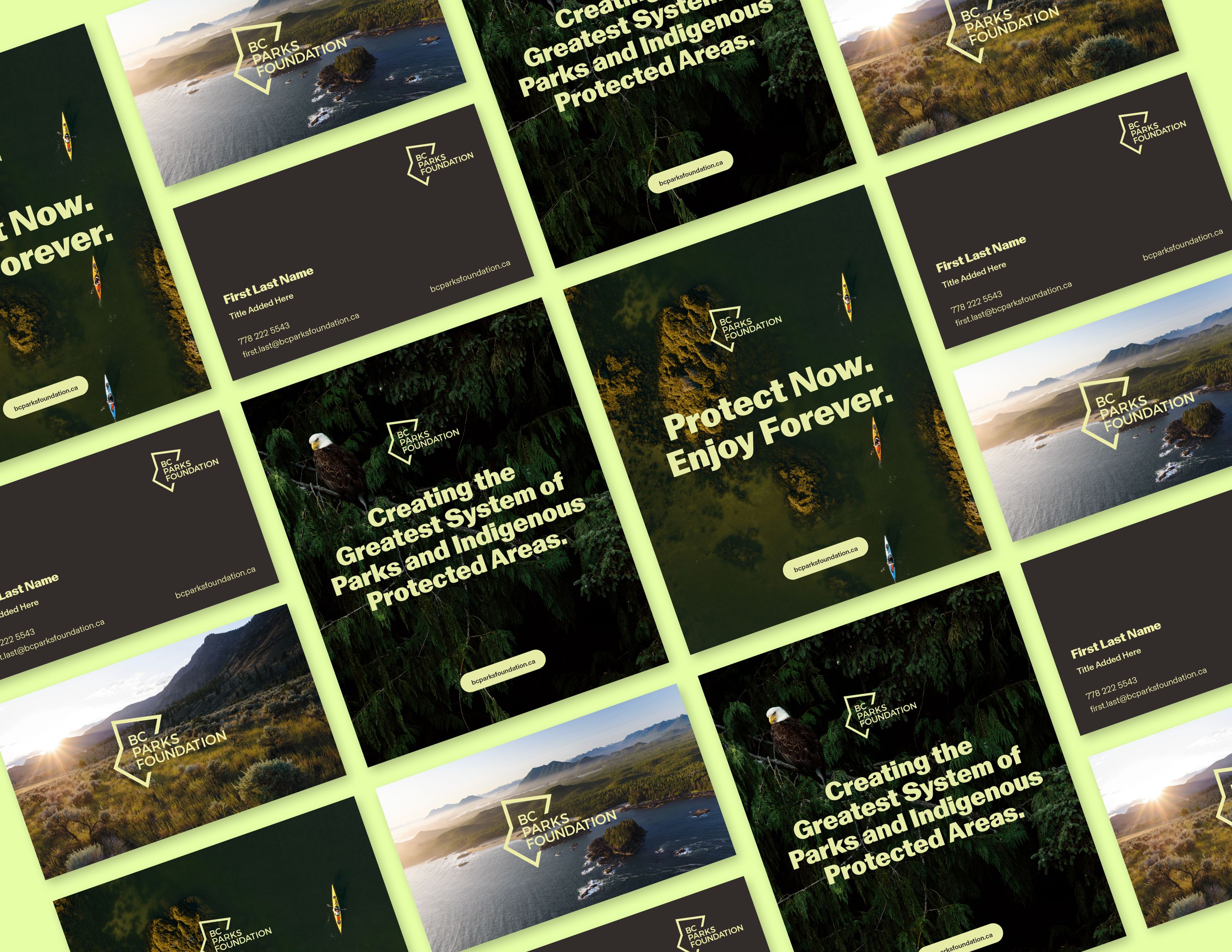 Website and business card markup for BC Parks Foundation rebrand