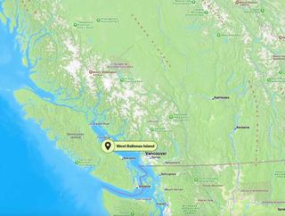 Location of West Ballenas Island on map of BC