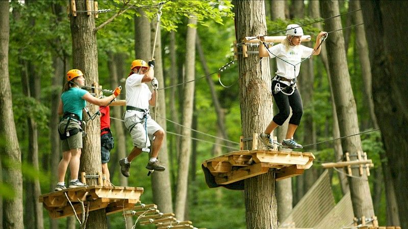 Children complete high ropes course