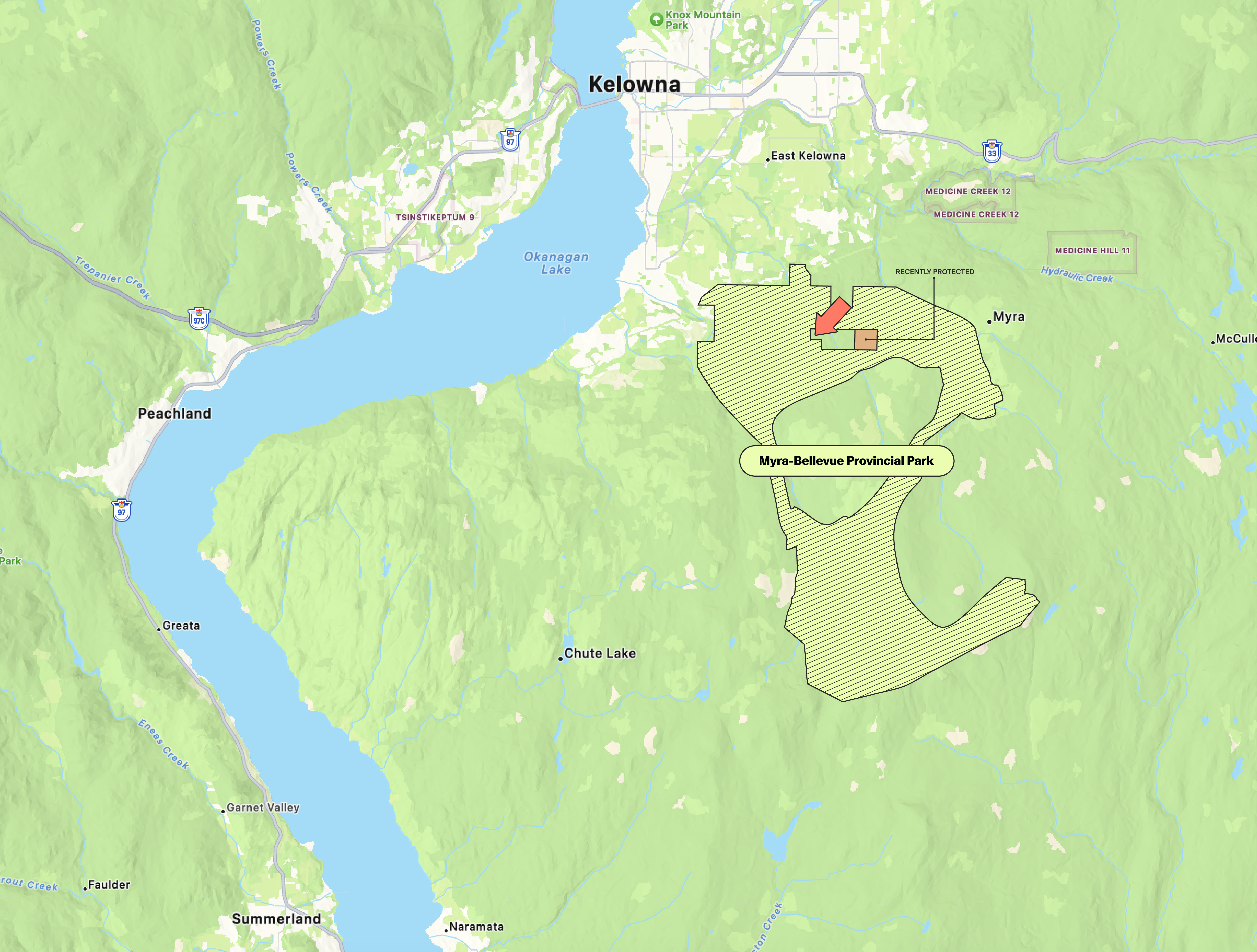 Map of protected property within Myra-Bellevue Park