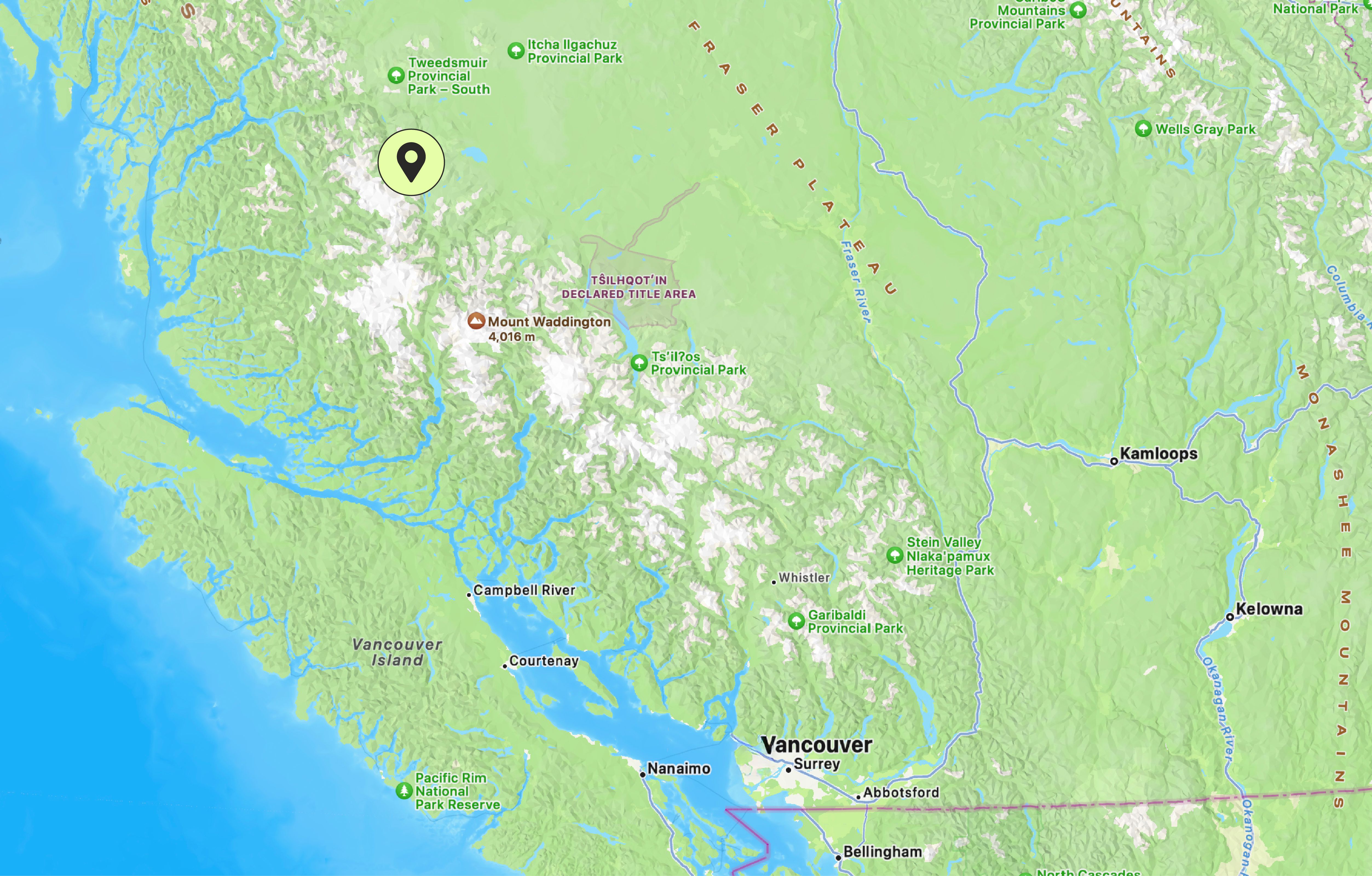 Map of BC with Lonesome Lake depicted.