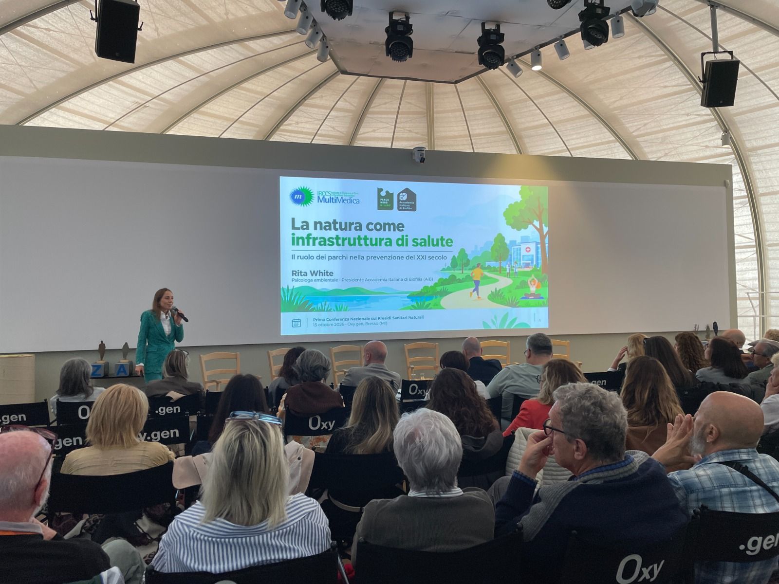 Rita White presents at the First National Conference on Natural Health Presidia in Milan.