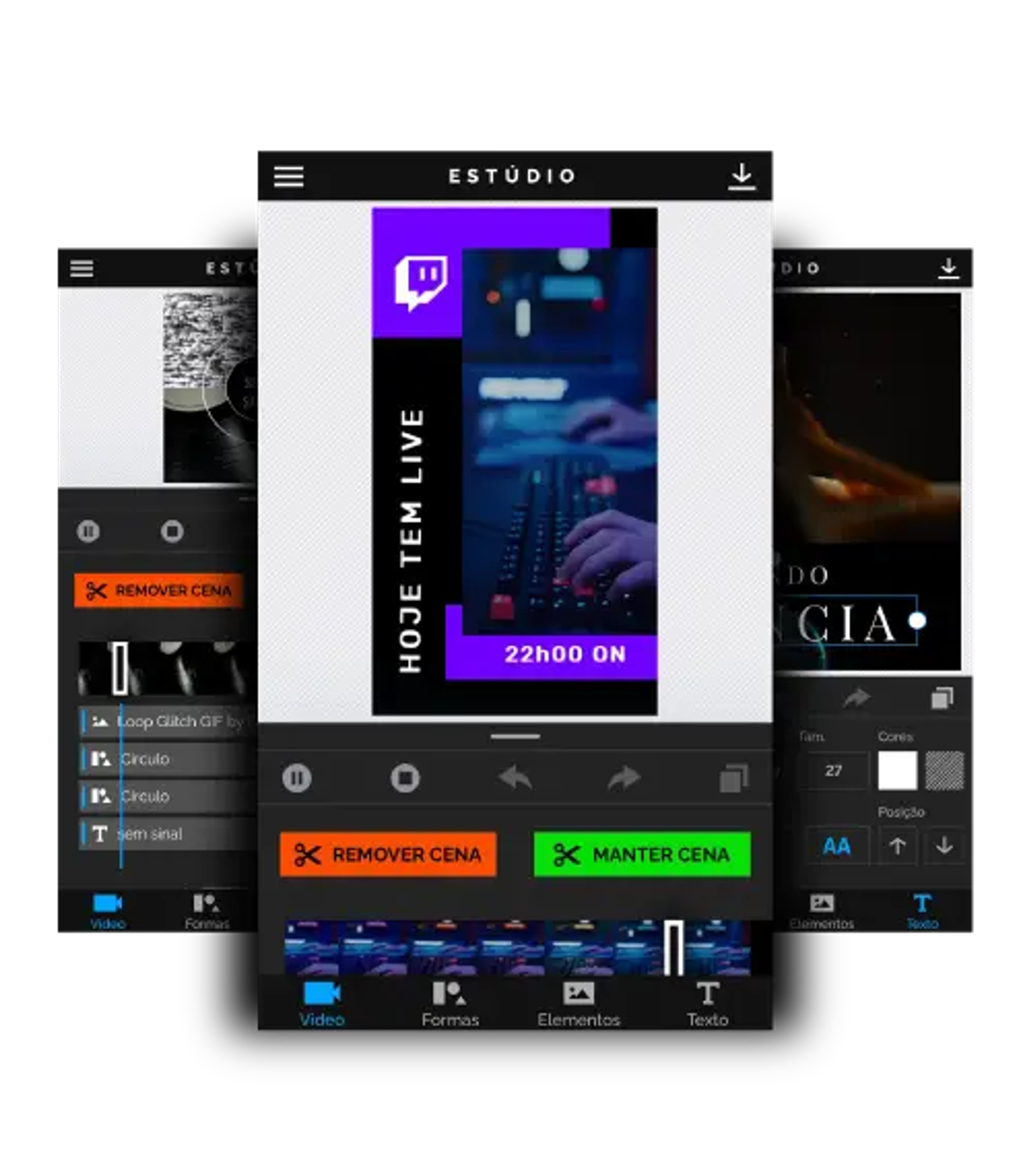 Ferramentas de edição, corte, timeline e texto da HOVE