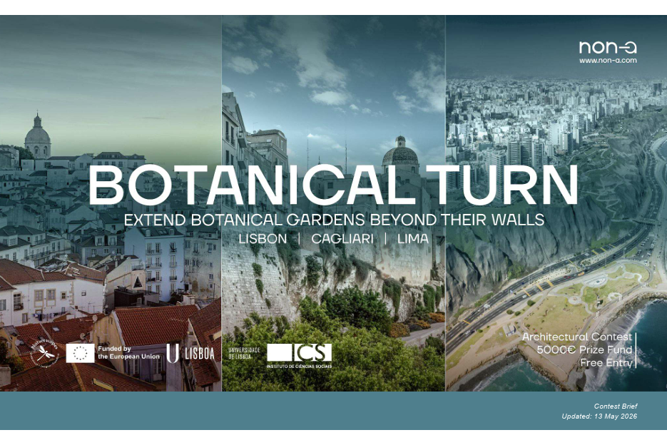 Botanical Turn flyer showing cityscapes of the three cities that architects and urban designers are asked to reimagine