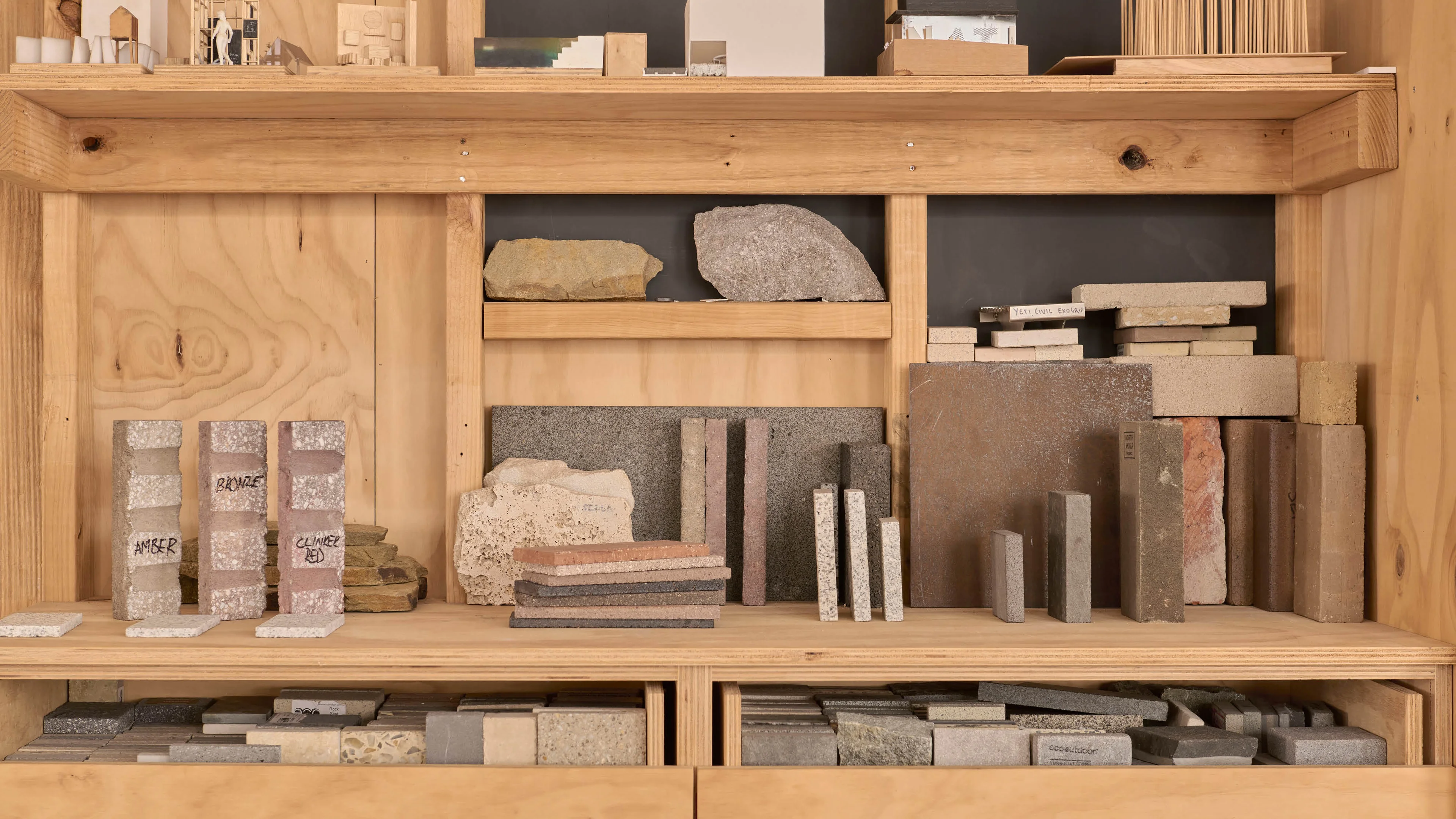 Samples on display in a cabinet.