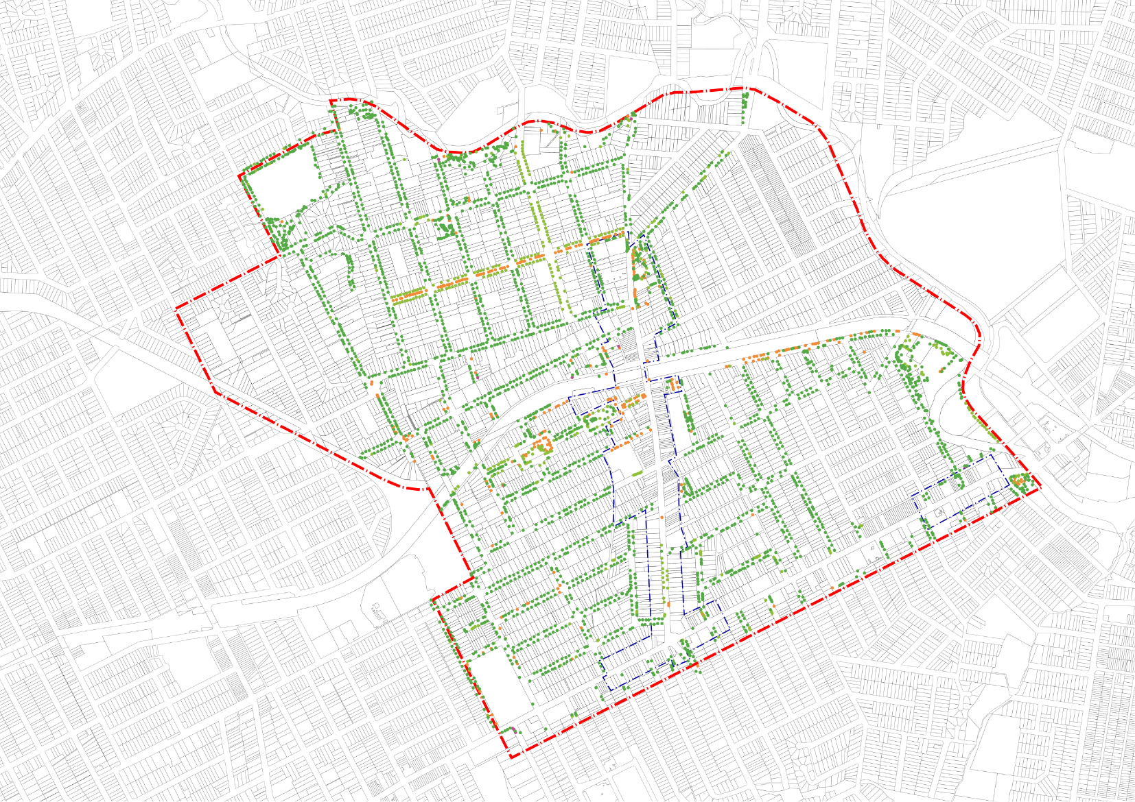 A map showing a breakdown of tree species origin in Campsie, NSW. 