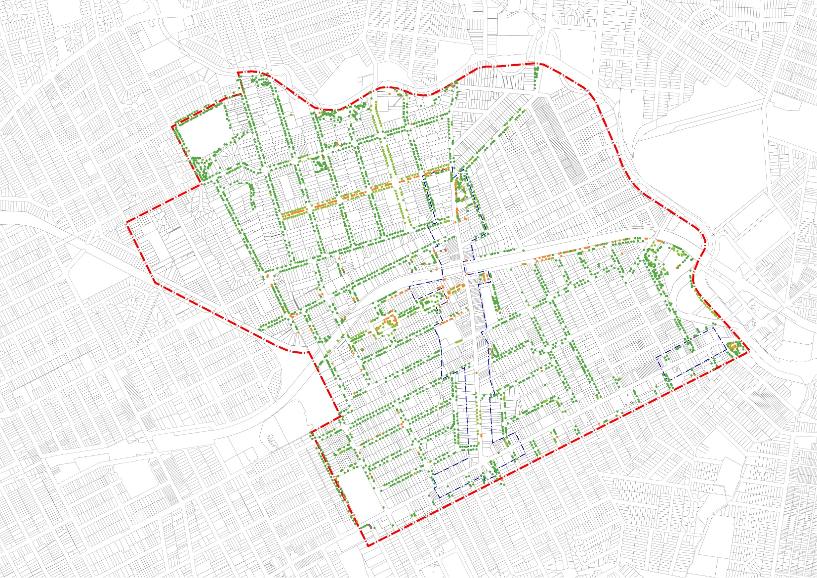 A map showing a breakdown of tree species origin in Campsie, NSW.