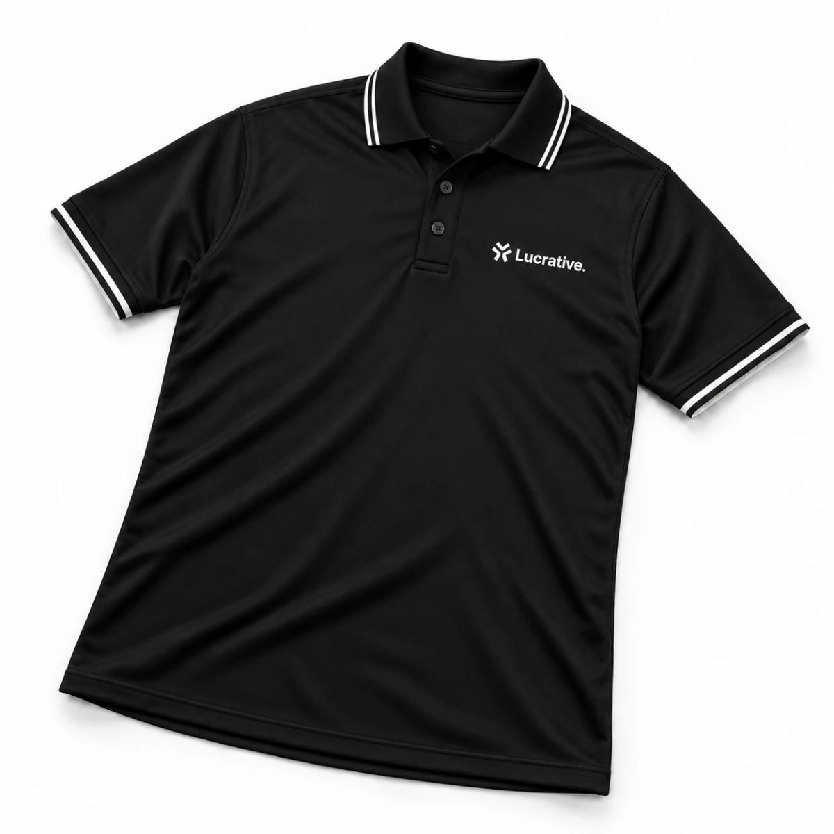 Black Lucrative polo with white trim