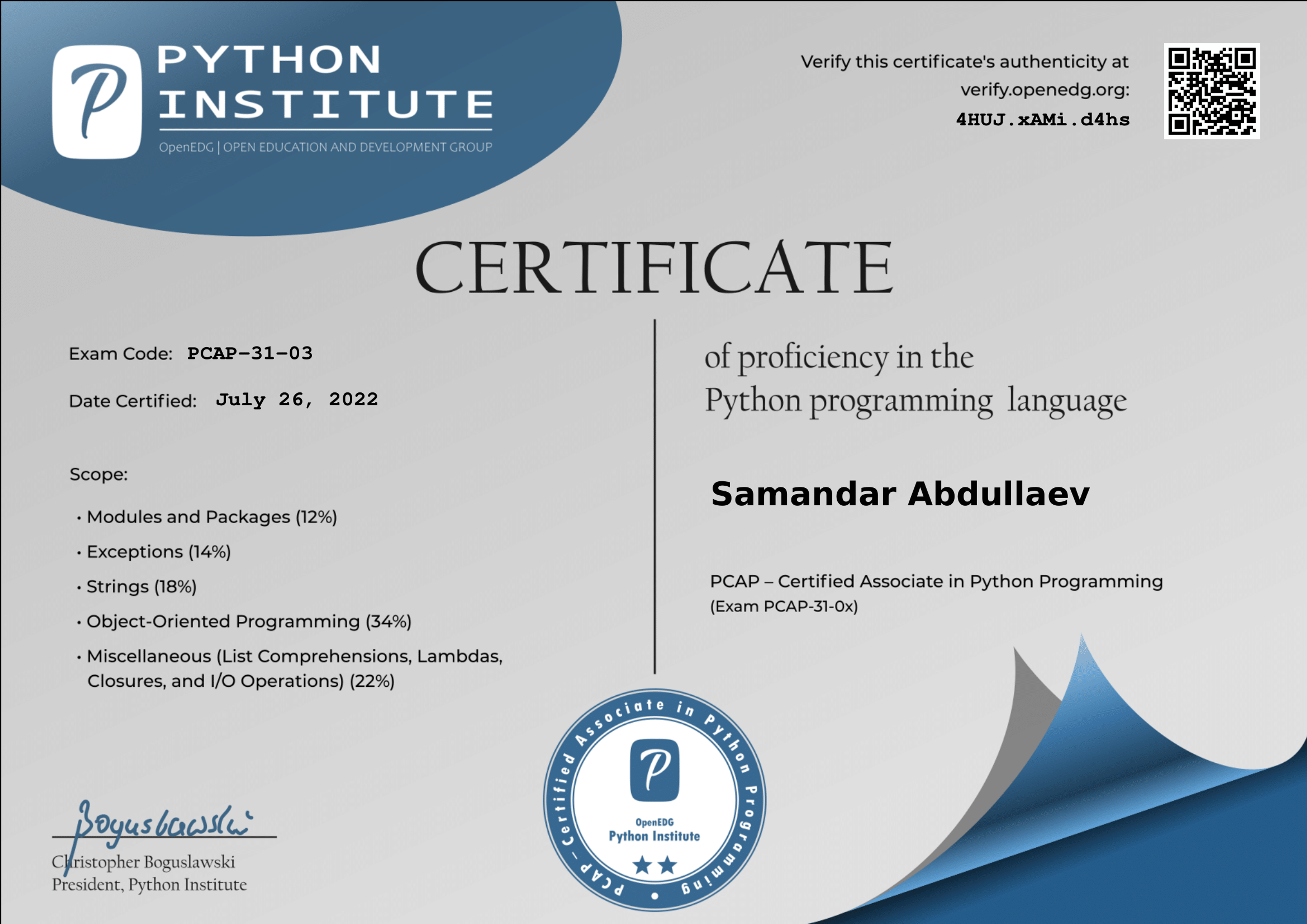 PCAP – Certified Associate Python Programmer