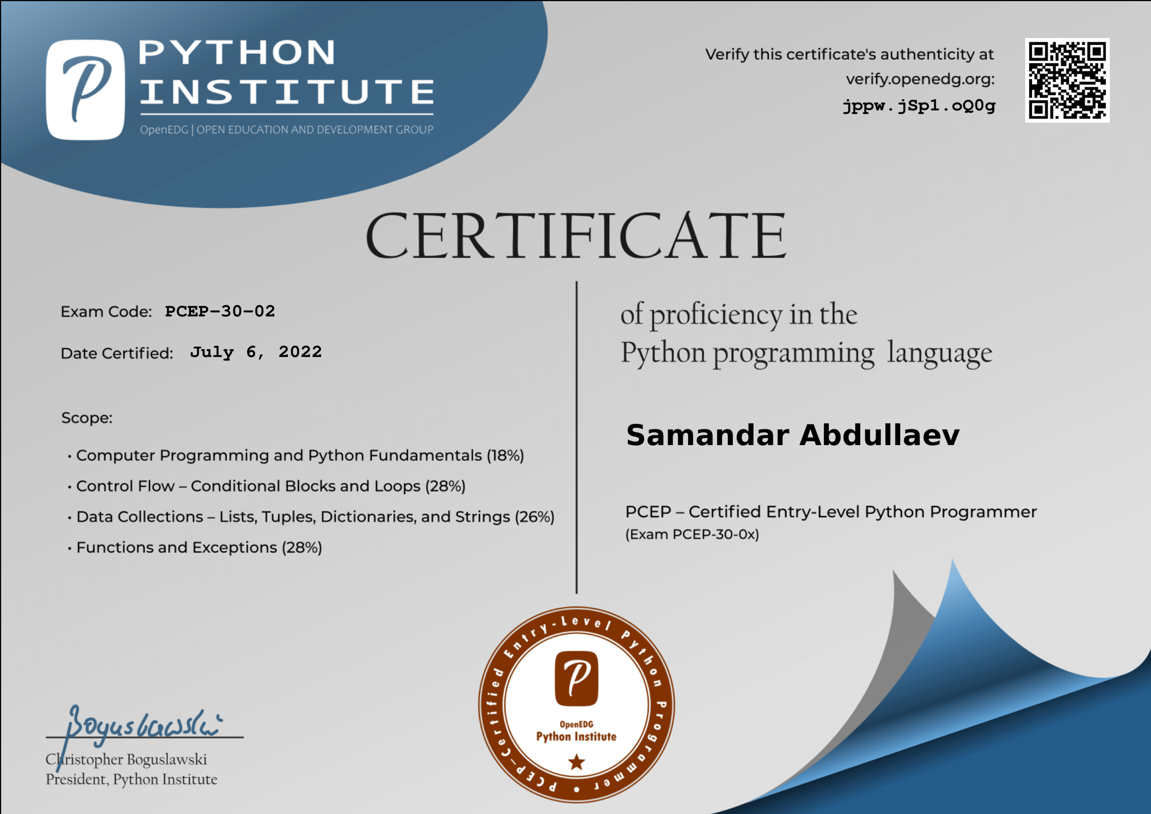 PCEP – Certified Entry-Level Python Programmer