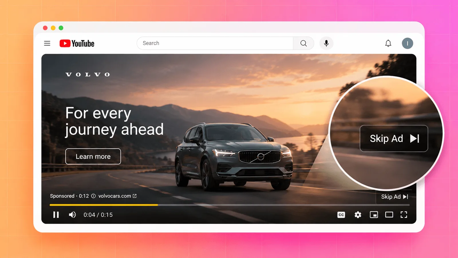 Skippable YouTube in-stream ad for an SUV, an example of programmatic video bought through Google Ads or Display & Video 360