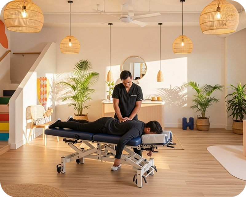 Chiropractor performing a gentle spinal adjustment