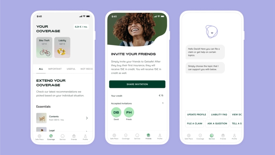 Screenshots von der Getsafe-App