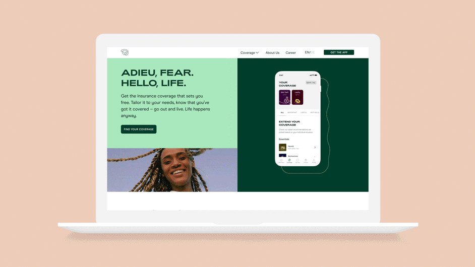 Scrolling image of Getsafe website