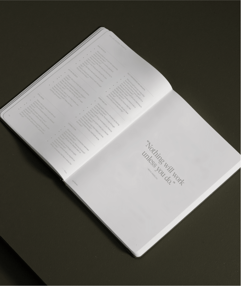 Prompt spread themes include daily rituals, self-trust, grief, quiet connection, and more